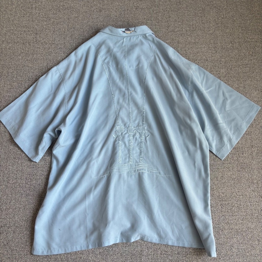 Bamboo Cay Mens XXL Blue Colorblock Fishing Marlin Embroidered Camp Shirt 2XL